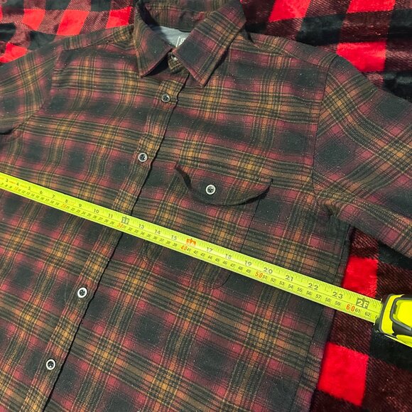 George Casual Button Down Mens Medium Brown Red Plaid Rugged Flannel Shirt - Picture 4 of 7